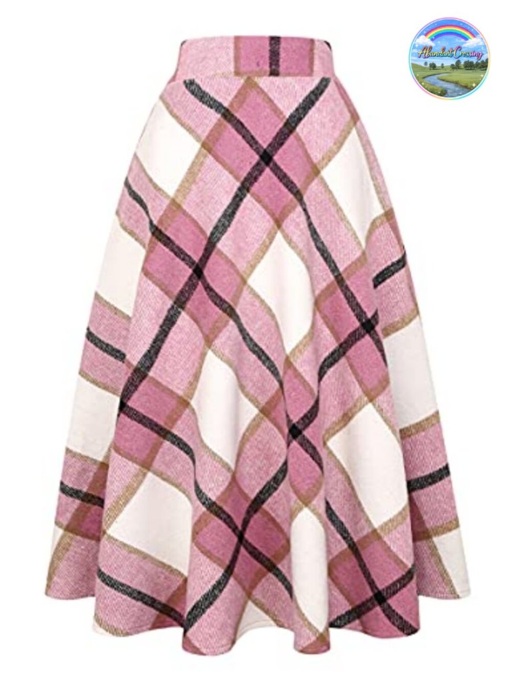 Plaid Wool A-Line Pleated Tartan Long Skirt Elastic Waist
